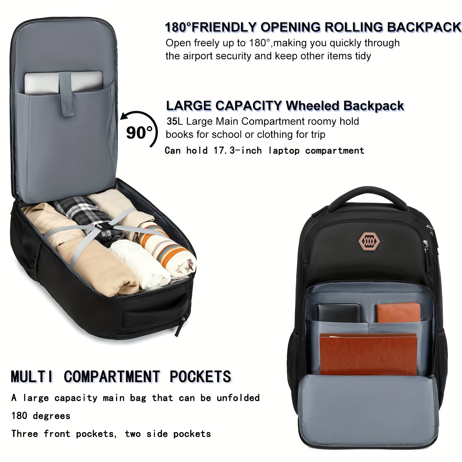 40L Laptop Rugzak met Wielen,  - Foldable Rolling Luggage Bag recensie en prijs